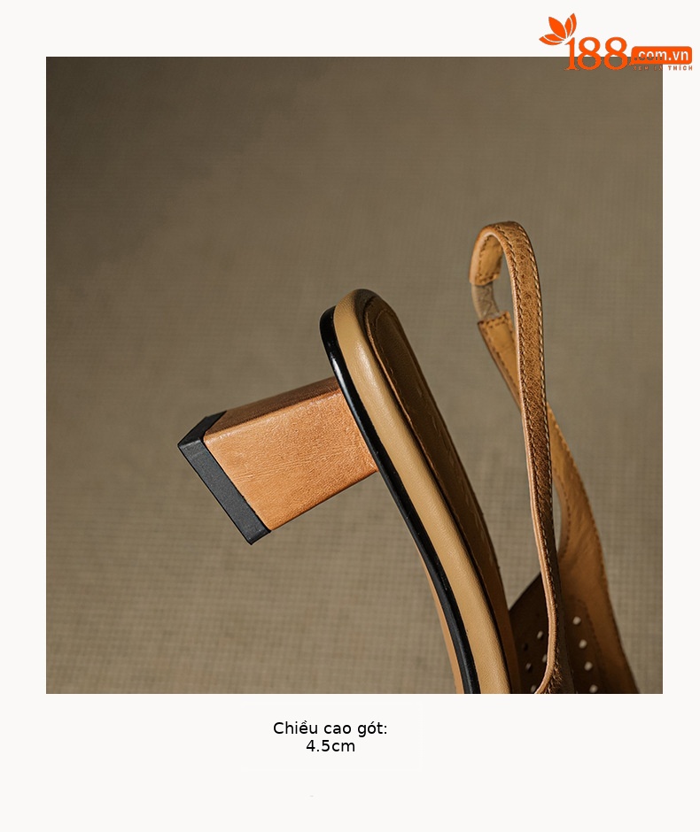 Sandal nữ da bò dệt mũi kín gót thô cao 6 cm phong cách công sở — đen chi tiết 22