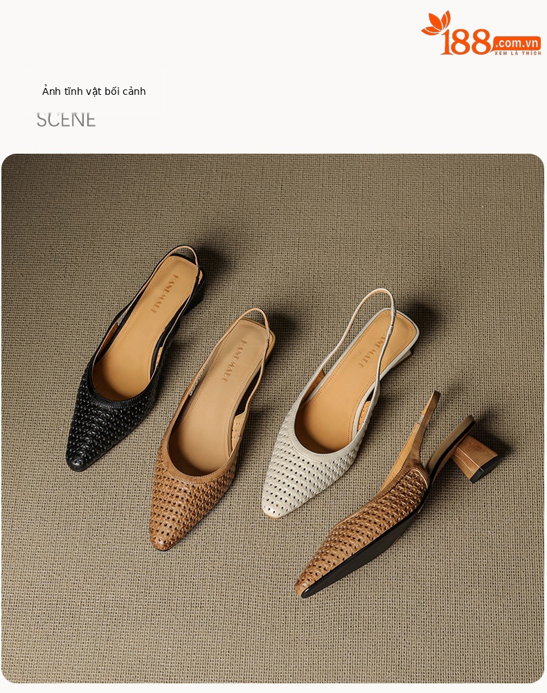 Sandal nữ da bò dệt mũi kín gót thô cao 6 cm phong cách công sở — đen chi tiết 24