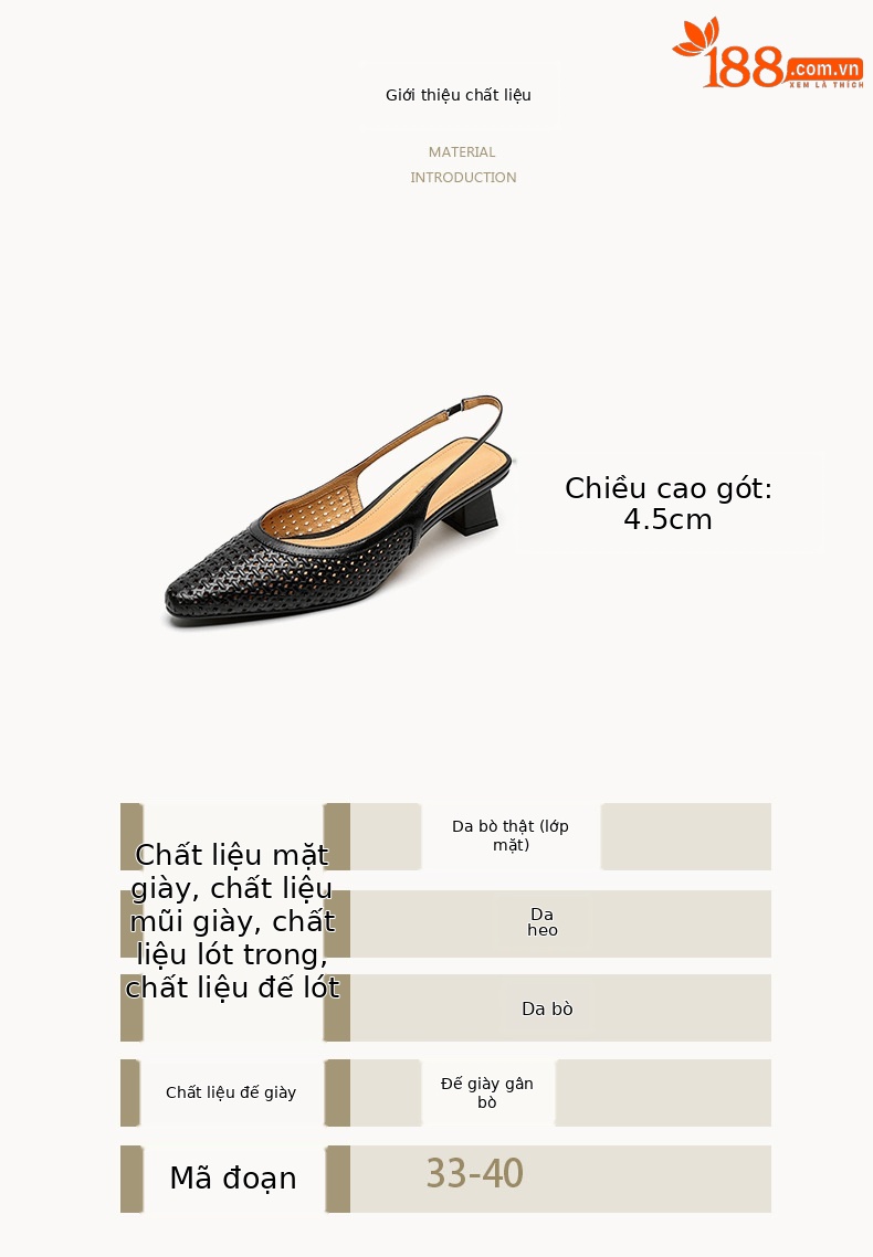 Sandal nữ da bò dệt mũi kín gót thô cao 6 cm phong cách công sở — đen chi tiết 3