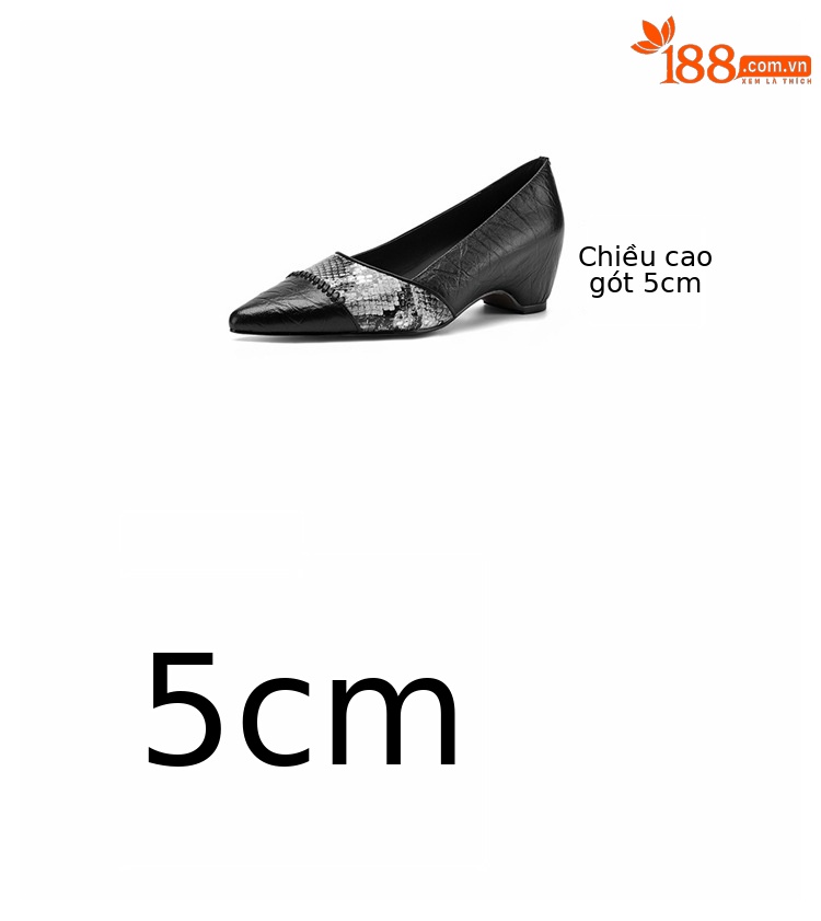 Giày cao gót nữ mũi nhọn da cừu phối màu gót 5 cm kiểu Pháp — đen chi tiết 4