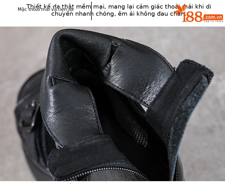 Sandal cao gót nữ mũi hở đế xuồng da bò cao cổ phong cách La Mã — màu đen chi tiết 6
