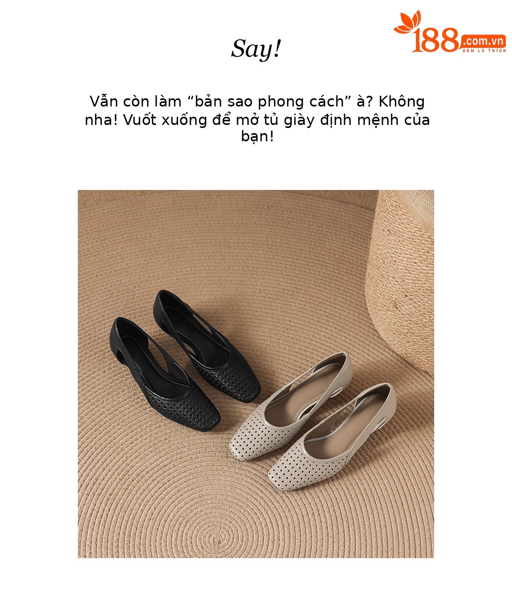 Giày sandal nữ mũi vuông gót thấp 3,5 cm da cừu đục lỗ hở mũi — đen chi tiết 3