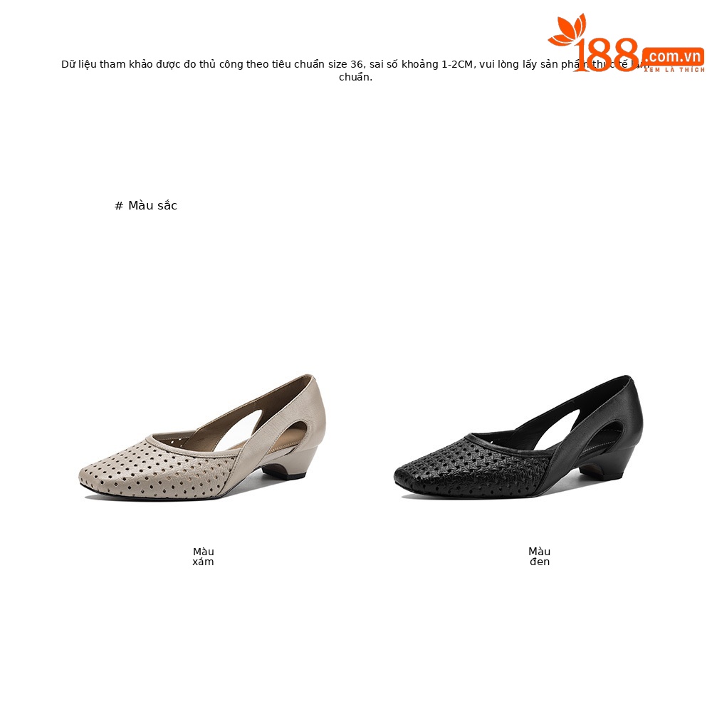 Giày sandal nữ mũi vuông gót thấp 3,5 cm da cừu đục lỗ hở mũi — đen chi tiết 5