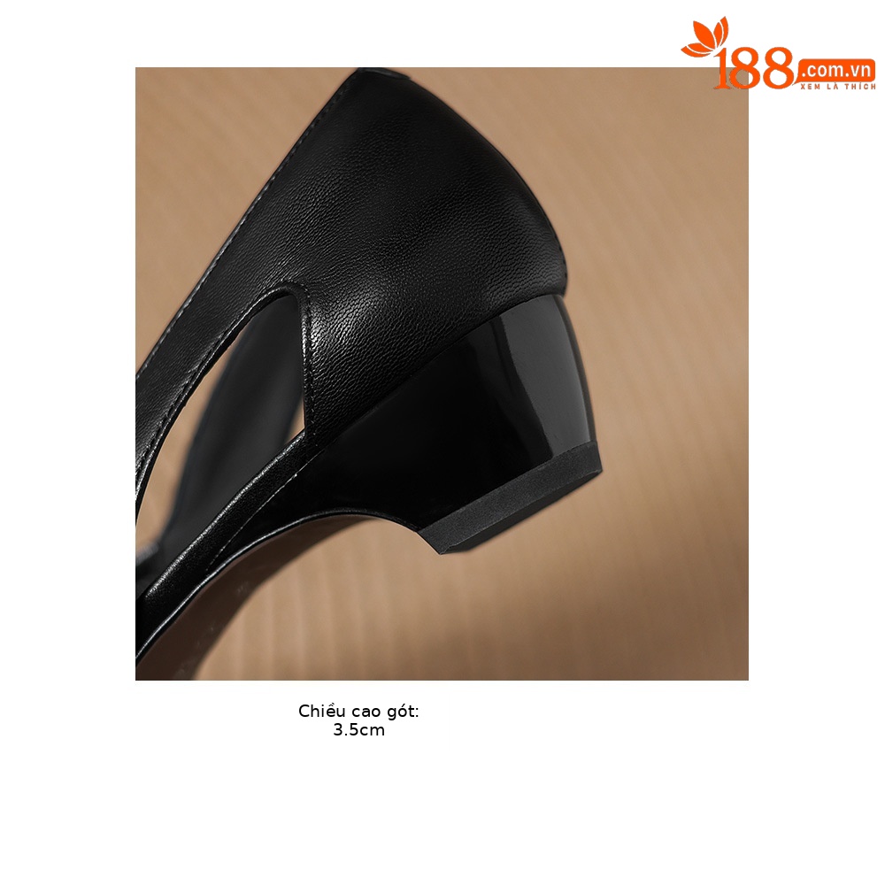 Giày sandal nữ mũi vuông gót thấp 3,5 cm da cừu đục lỗ hở mũi — đen chi tiết 11