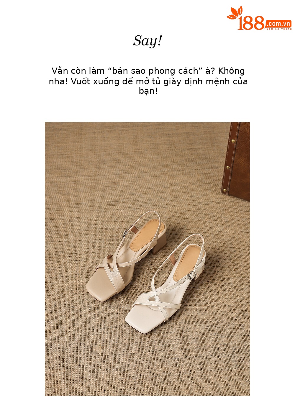 Sandal nữ hở mũi mũi vuông chất da dê, gót thô 5 cm, quai ngang một khóa, phong cách La Mã — màu be chi tiết 5