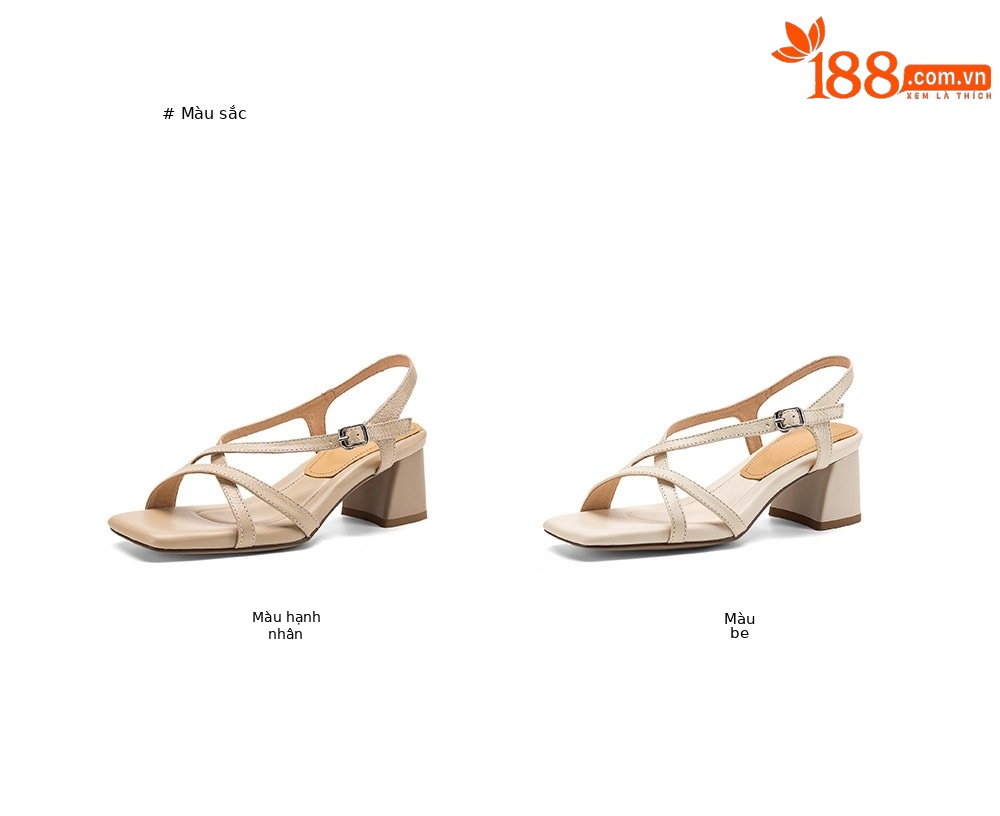 Sandal nữ hở mũi mũi vuông chất da dê, gót thô 5 cm, quai ngang một khóa, phong cách La Mã — màu be chi tiết 7