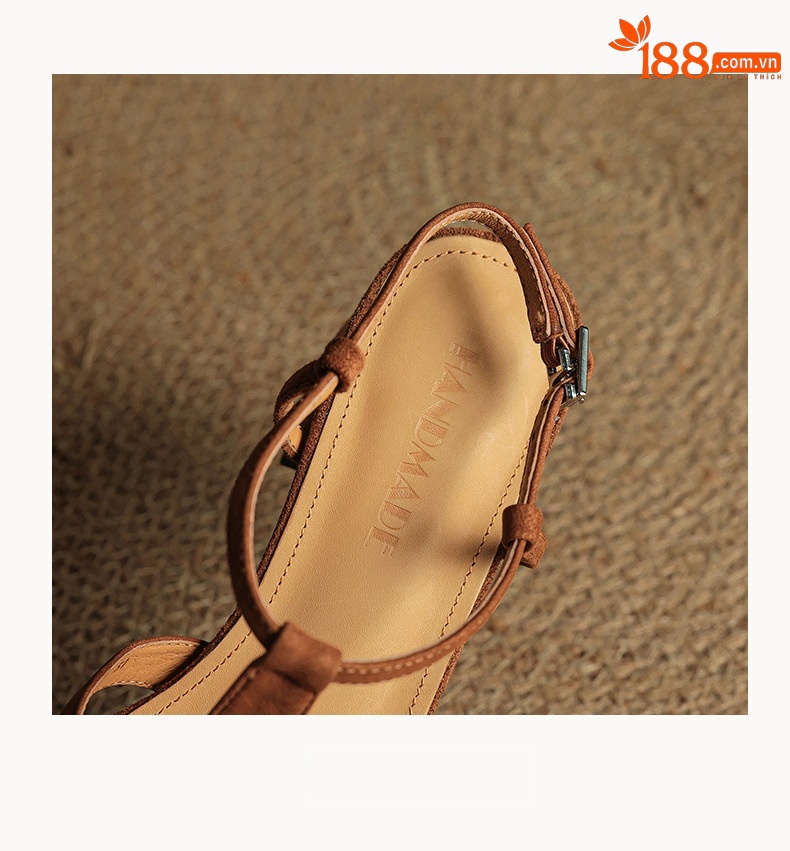 Sandal nữ da bò dệt rỗng mũi hở gót thô cao phong cách La Mã — màu nâu chi tiết 20