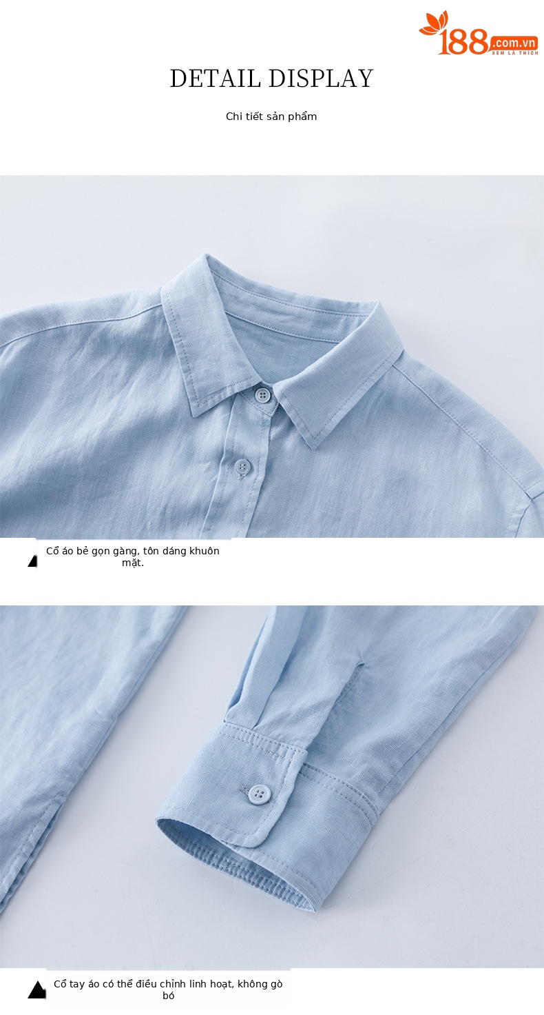 Bộ đồ linen nữ mùa hè áo sơ mi phối quần short dáng rộng — Quần short - 86185 ngày xanh chi tiết 14