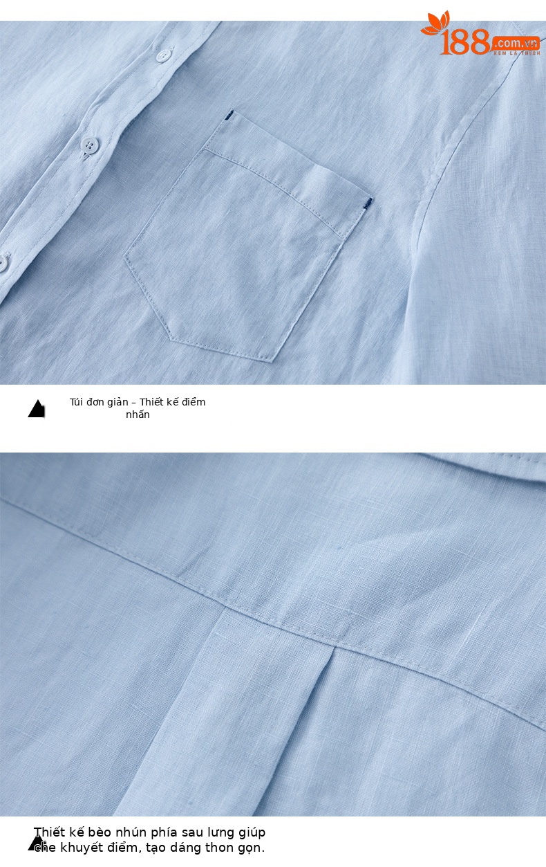 Bộ đồ linen nữ mùa hè áo sơ mi phối quần short dáng rộng — Quần short - 86185 ngày xanh chi tiết 15