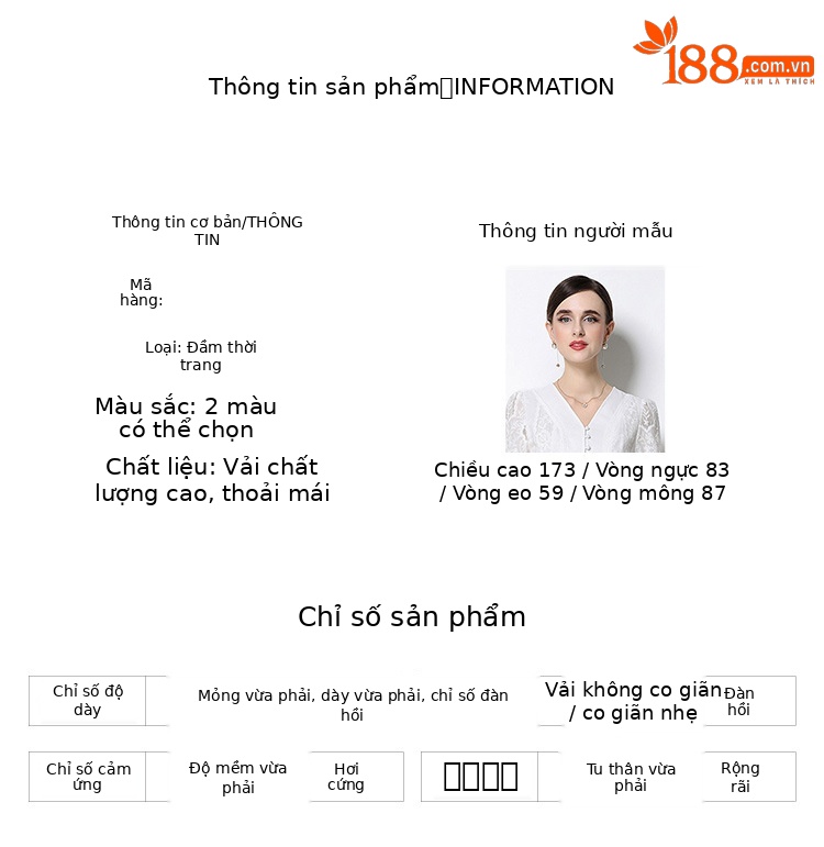 Đầm ren nữ Pháp thanh lịch tay ngắn cổ V thắt eo — màu đen, màu trắng chi tiết 10