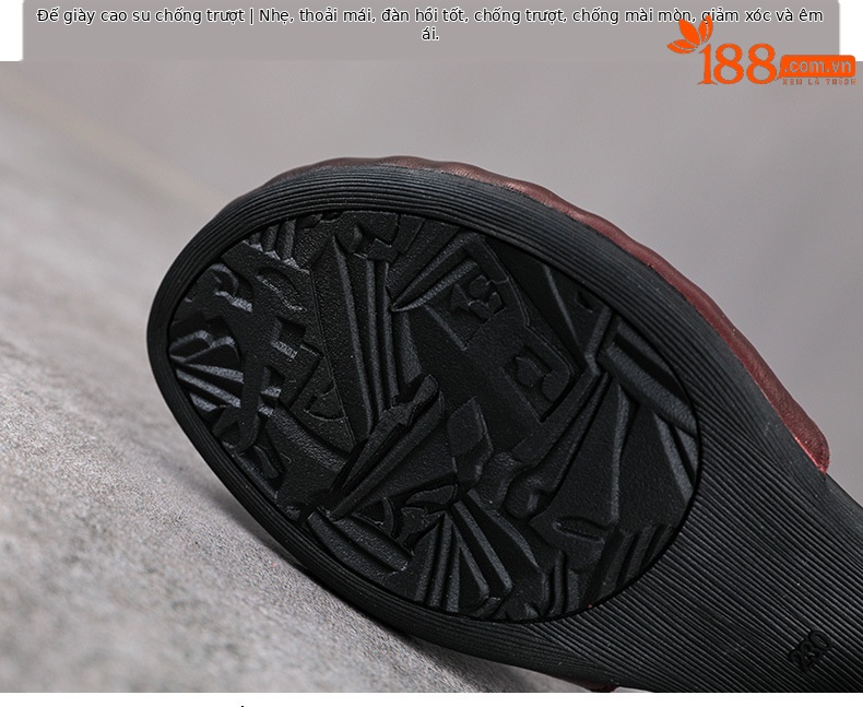 Sandal nữ da bò cao gót vuông mũi kín kiểu La Mã đan thủng — màu đen chi tiết 7