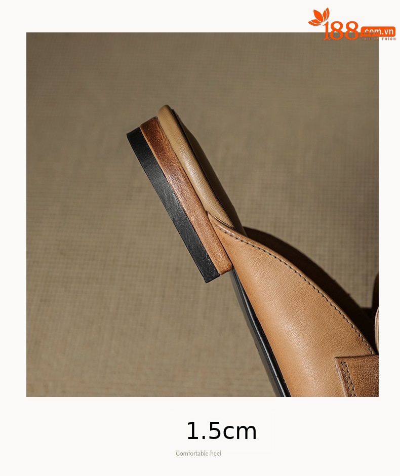 Giày mule nữ da bò mũi vuông hở gót đế bằng — đen chi tiết 20