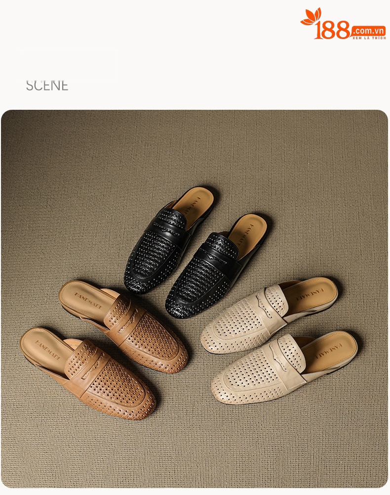 Giày mule nữ da bò mũi vuông hở gót đế bằng — đen chi tiết 22
