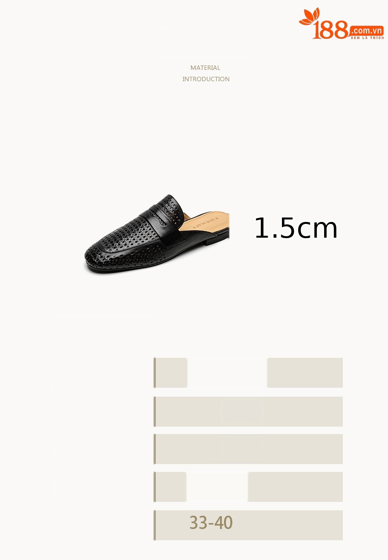 Giày mule nữ da bò mũi vuông hở gót đế bằng — đen chi tiết 3
