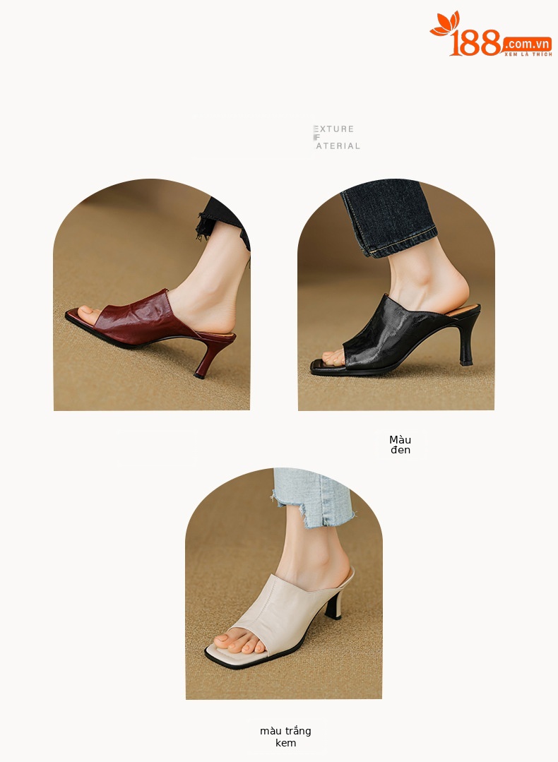 Sandal cao gót nữ hở mũi quai ngang da dê gót 7 cm kiểu Hàn Quốc — đen chi tiết 4