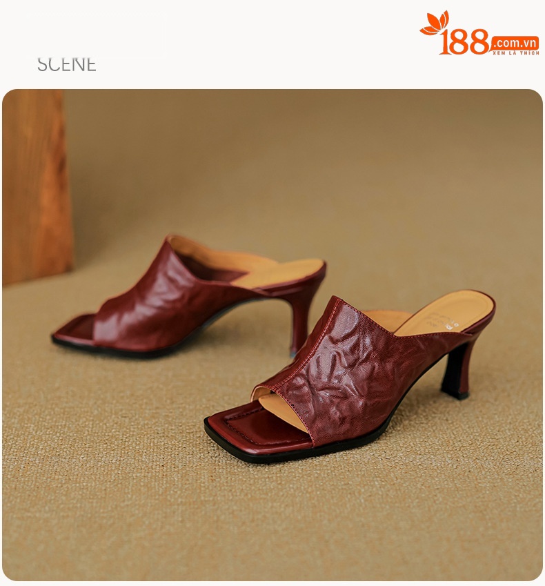 Sandal cao gót nữ hở mũi quai ngang da dê gót 7 cm kiểu Hàn Quốc — đen chi tiết 21