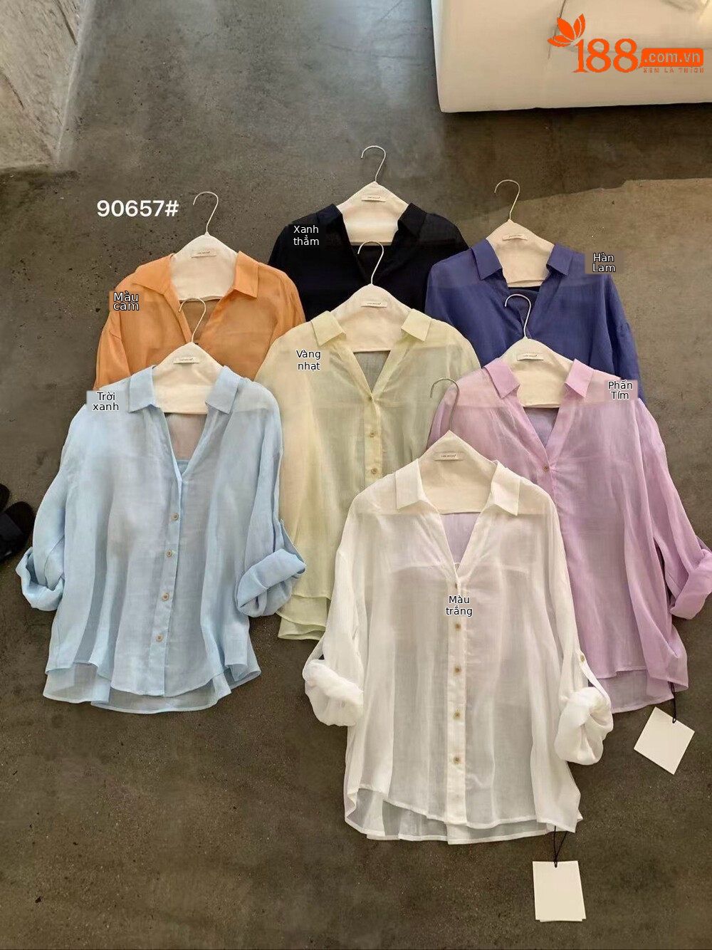 Áo sơ mi nữ linen tay dài cổ bẻ dáng rộng phong cách Hàn Quốc — xanh đậm, màu sắc, trắng ngà, xanh Hàn chi tiết 26
