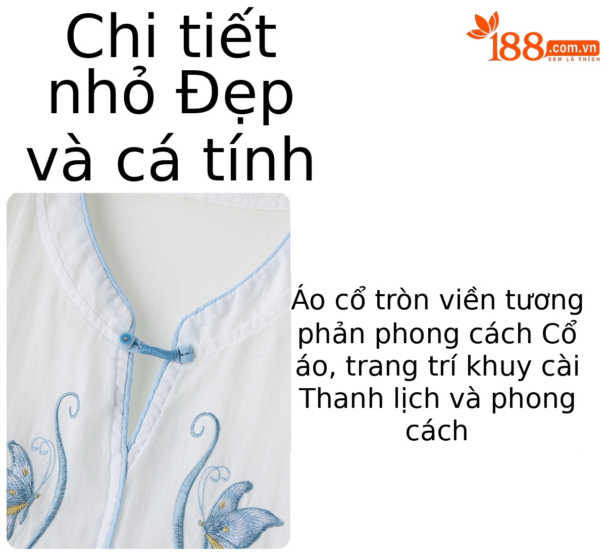 Bộ quần áo hai mảnh nữ chất liệu ramie thêu hoa, áo sơ mi phối quần ống rộng — Màu hồng, màu trắng chi tiết 9
