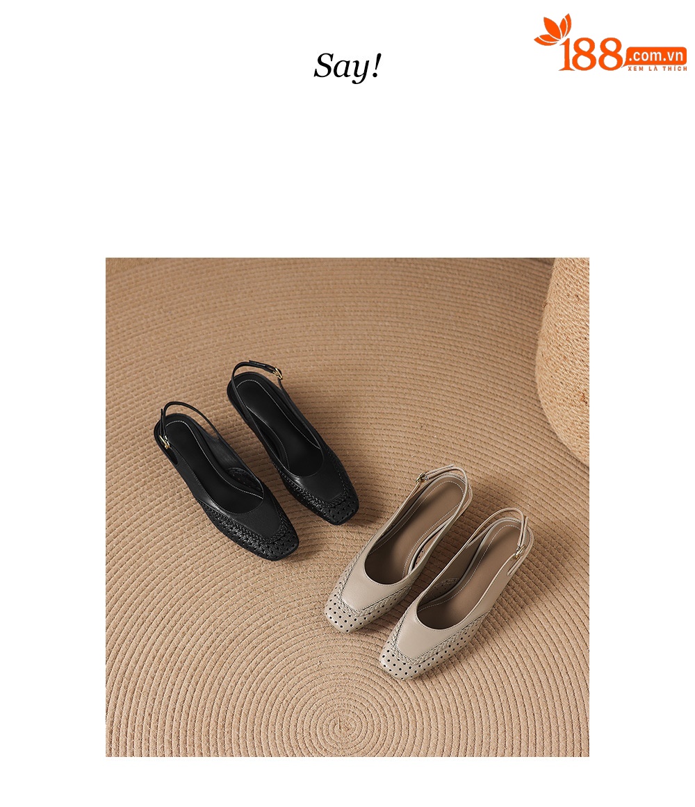 Sandal nữ gót thấp 3.5cm da cừu dệt mũi vuông kiểu Pháp quai một dây — đen chi tiết 4