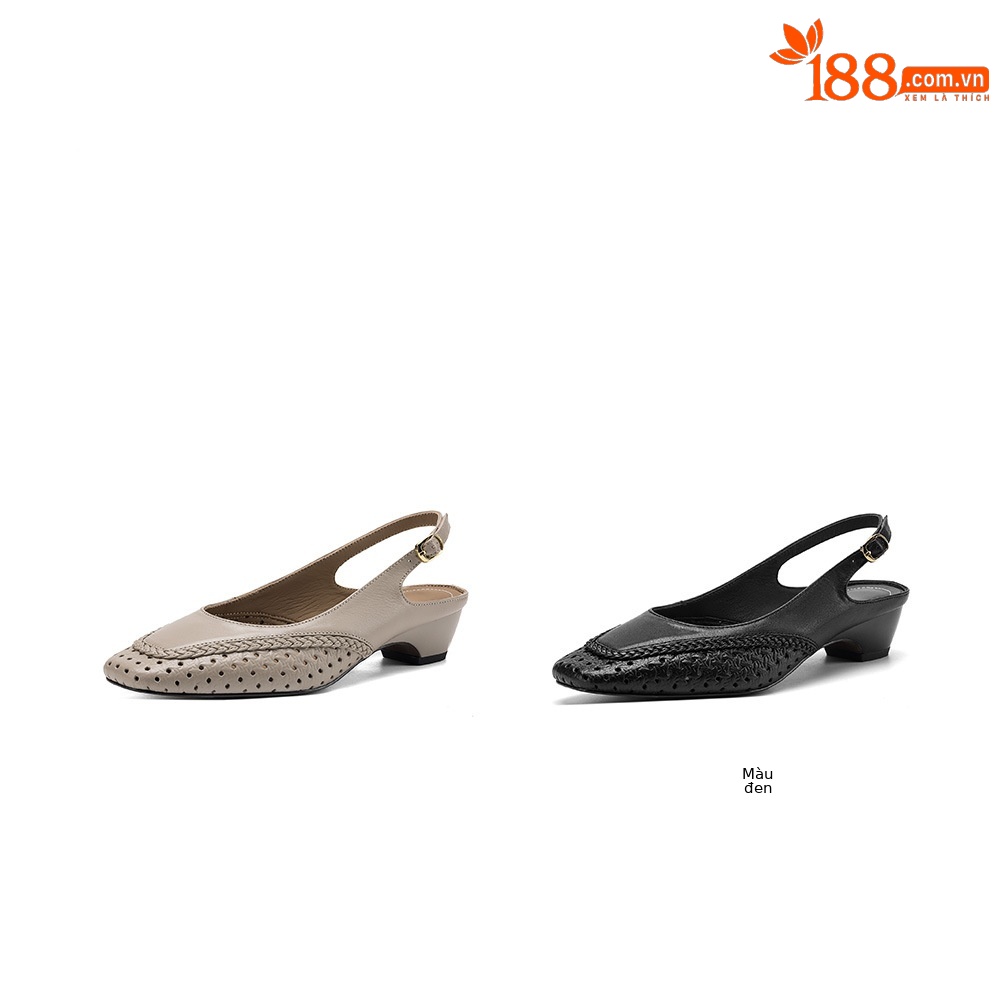 Sandal nữ gót thấp 3.5cm da cừu dệt mũi vuông kiểu Pháp quai một dây — đen chi tiết 6