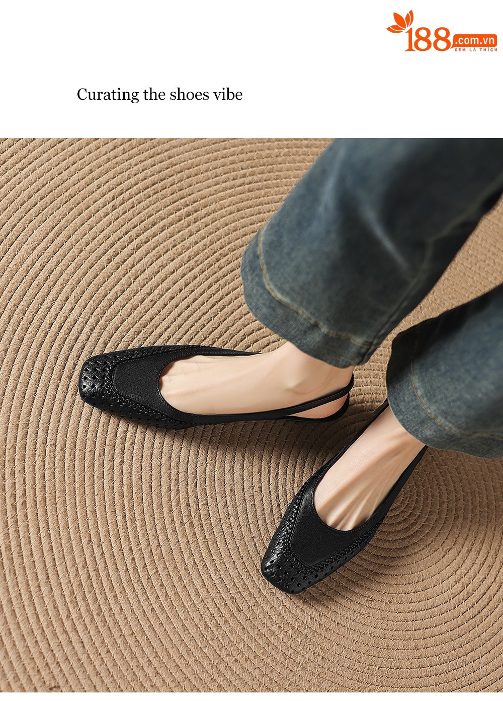 Sandal nữ gót thấp 3.5cm da cừu dệt mũi vuông kiểu Pháp quai một dây — đen chi tiết 10