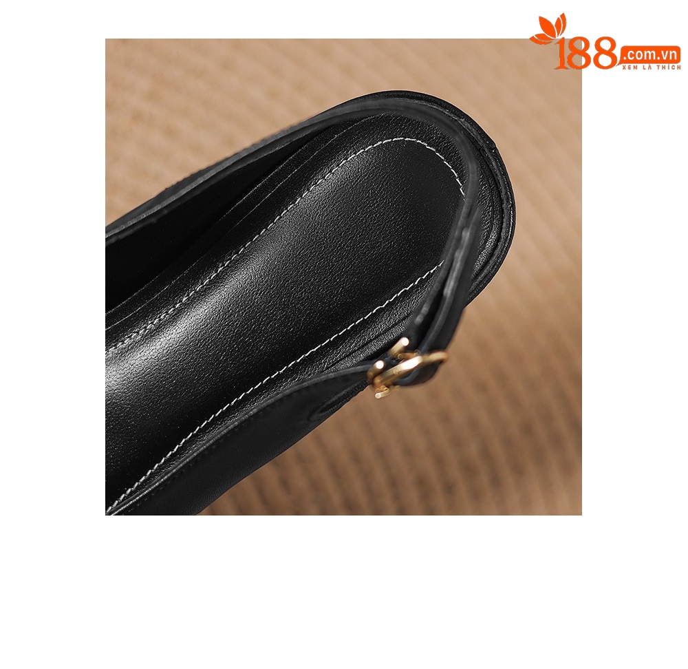 Sandal nữ gót thấp 3.5cm da cừu dệt mũi vuông kiểu Pháp quai một dây — đen chi tiết 14