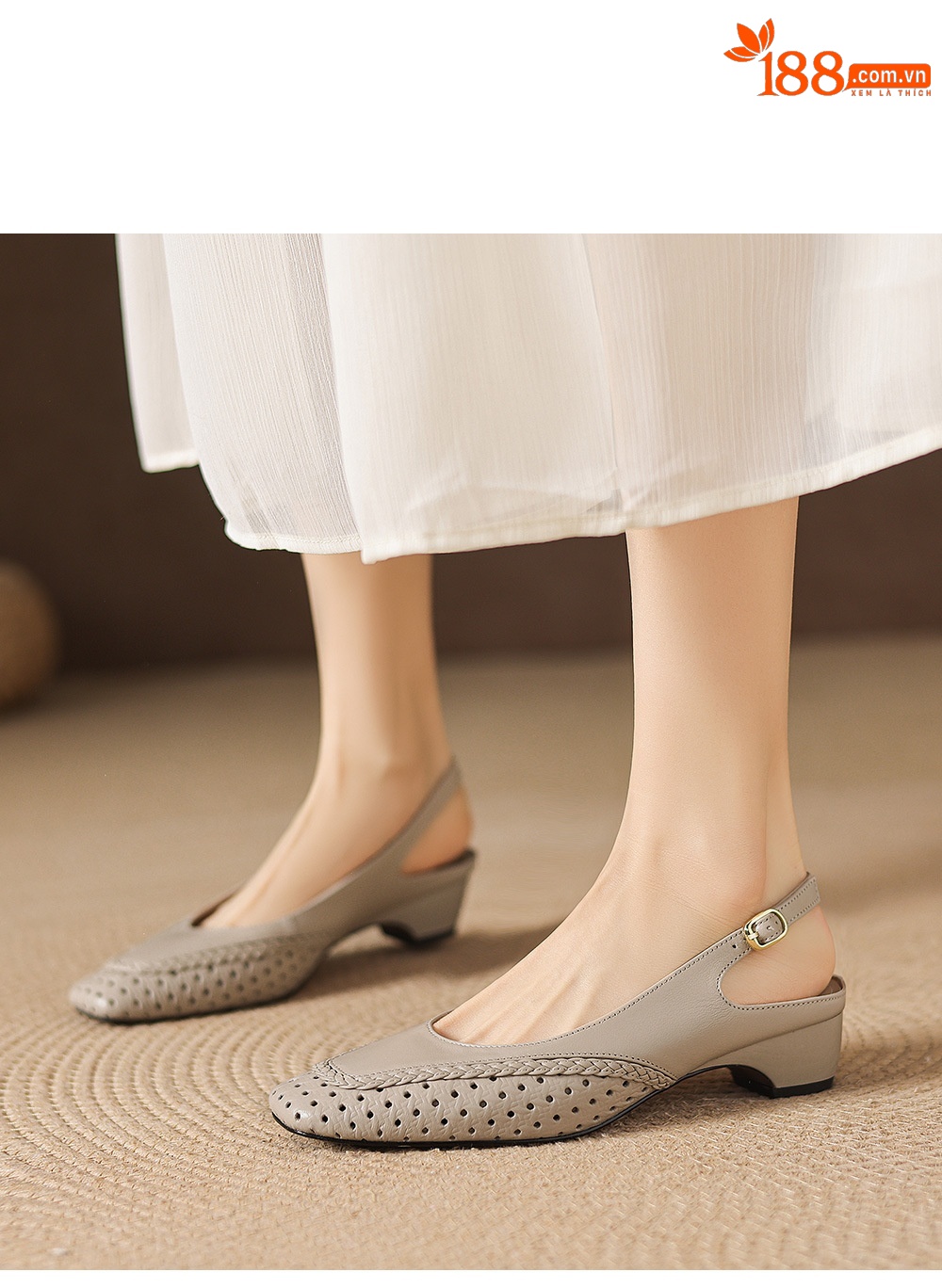 Sandal nữ gót thấp 3.5cm da cừu dệt mũi vuông kiểu Pháp quai một dây — đen chi tiết 15