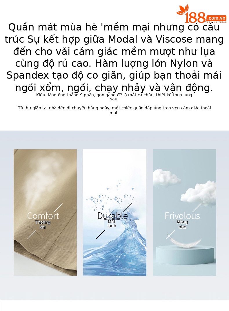 Quần culottes nữ ống rộng cạp cao dáng suông vải modal mềm mại — Xanh lông mòng đen chi tiết 2