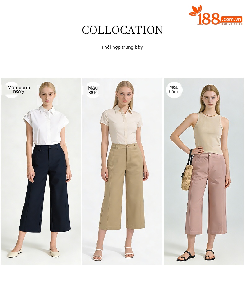 Quần culottes nữ ống rộng cạp cao dáng suông vải modal mềm mại — Xanh lông mòng đen chi tiết 5