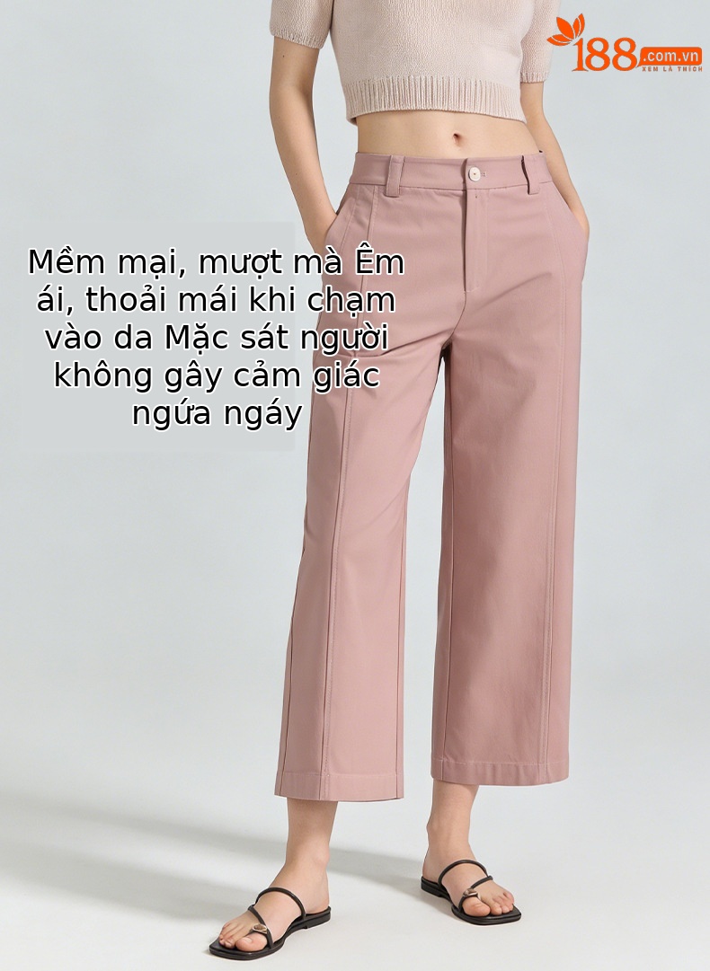 Quần culottes nữ ống rộng cạp cao dáng suông vải modal mềm mại — Xanh lông mòng đen chi tiết 7