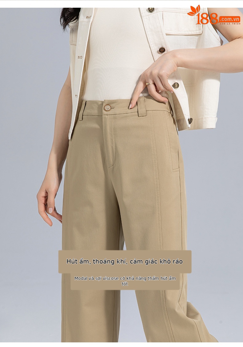 Quần culottes nữ ống rộng cạp cao dáng suông vải modal mềm mại — Xanh lông mòng đen chi tiết 8