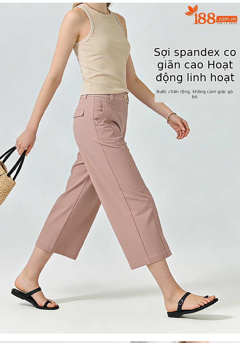 Quần culottes nữ ống rộng cạp cao dáng suông vải modal mềm mại — Xanh lông mòng đen chi tiết 9