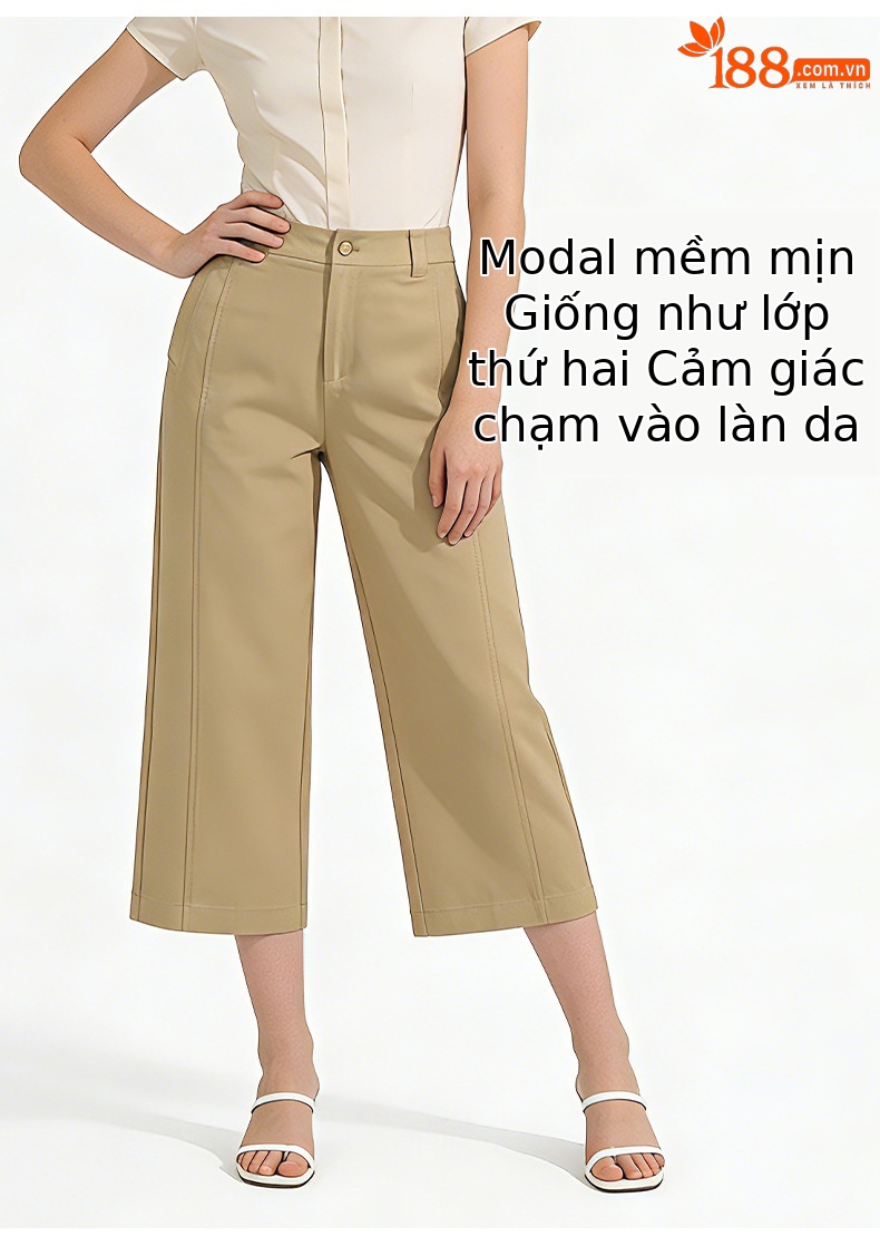 Quần culottes nữ ống rộng cạp cao dáng suông vải modal mềm mại — Xanh lông mòng đen chi tiết 11