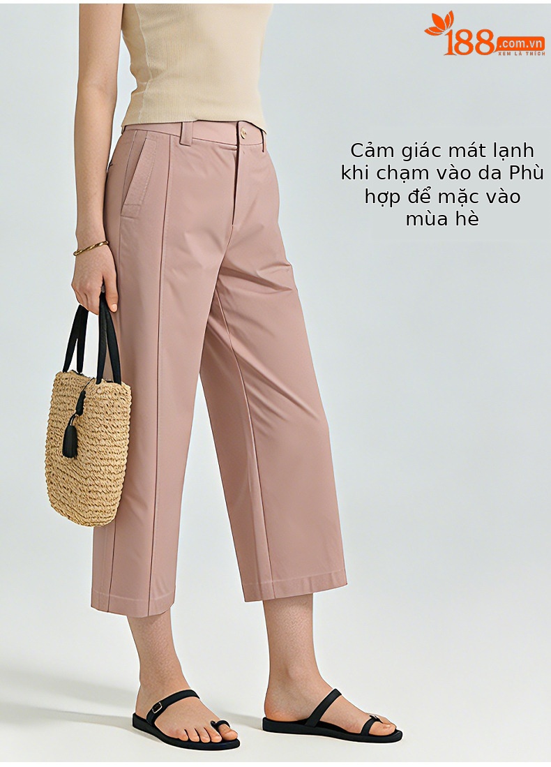 Quần culottes nữ ống rộng cạp cao dáng suông vải modal mềm mại — Xanh lông mòng đen chi tiết 12