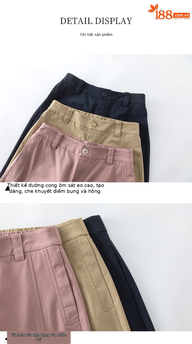 Quần culottes nữ ống rộng cạp cao dáng suông vải modal mềm mại — Xanh lông mòng đen chi tiết 14
