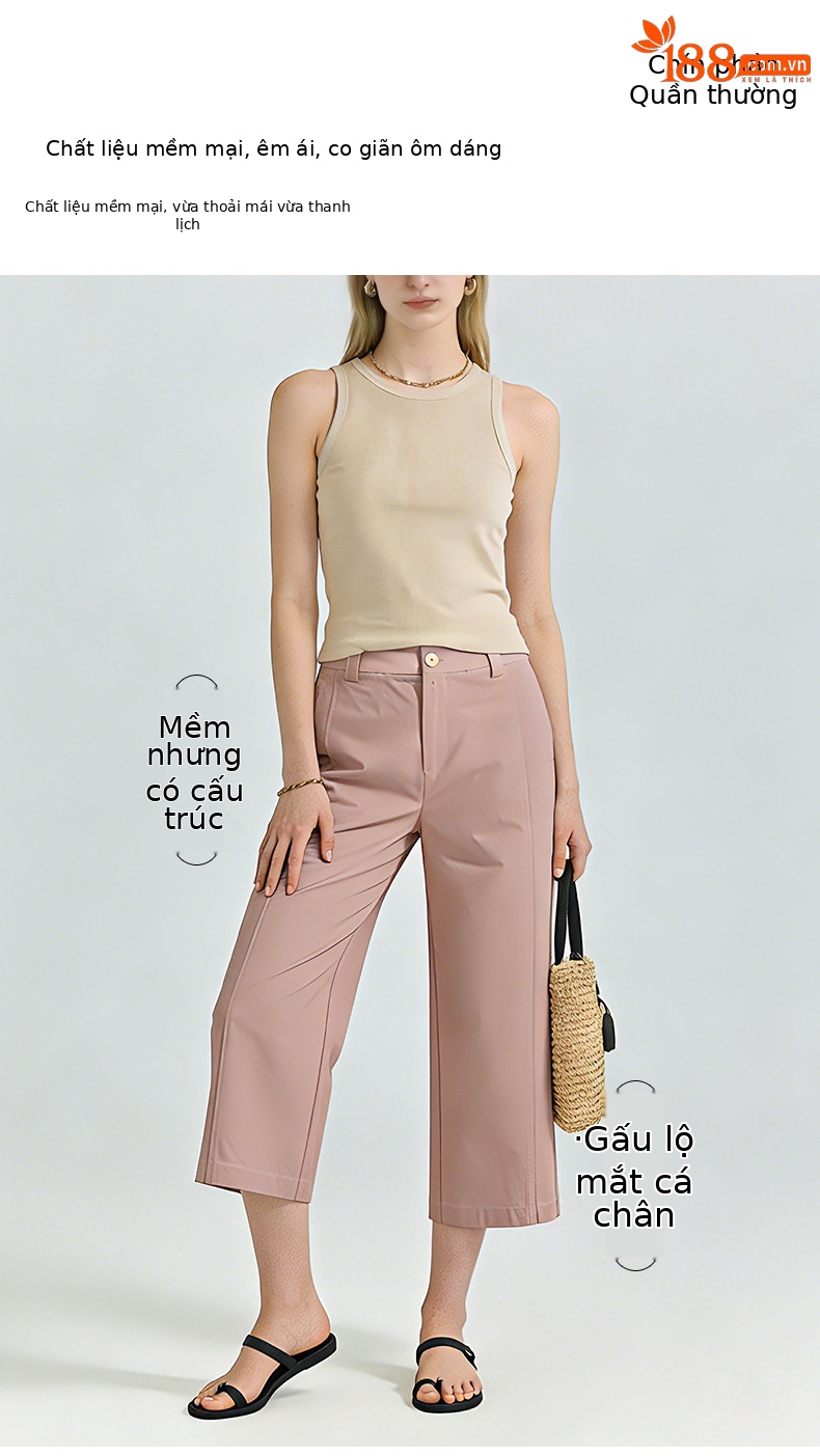 Quần culottes nữ ống rộng cạp cao dáng suông vải modal mềm mại — Xanh lông mòng đen chi tiết 1