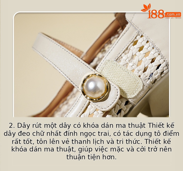 Sandal nữ da thật quai chữ V đan móc mũi kín đế mềm — màu be chi tiết 19
