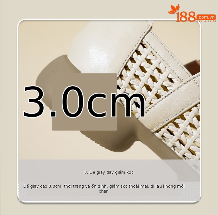 Sandal nữ da thật quai chữ V đan móc mũi kín đế mềm — màu be chi tiết 20