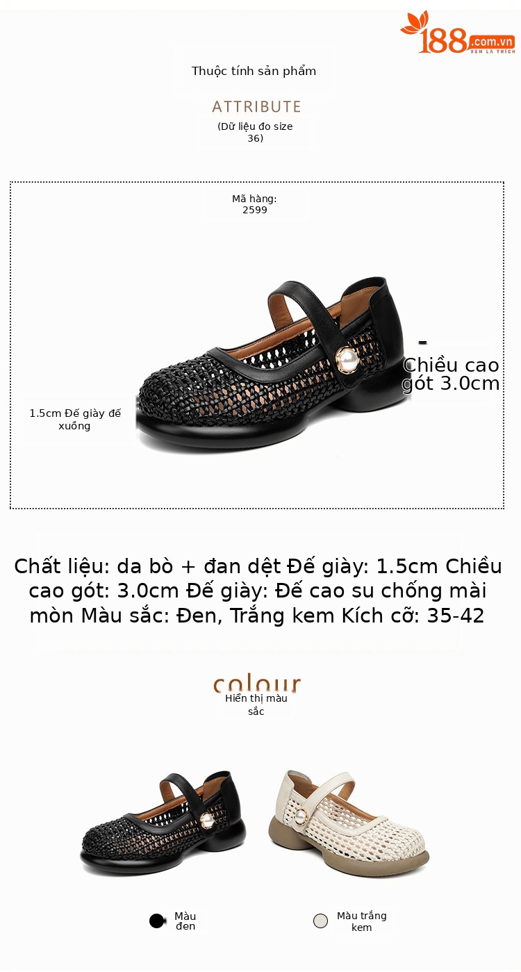 Sandal nữ da thật quai chữ V đan móc mũi kín đế mềm — màu be chi tiết 5