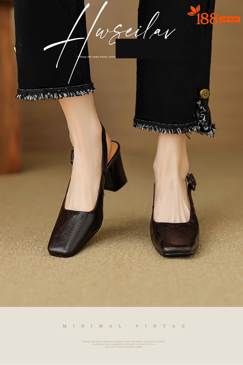 Sandal cao gót nữ mũi nhọn quai khóa, gót thô 9 cm phong cách Hàn Quốc — màu nâu chi tiết 1