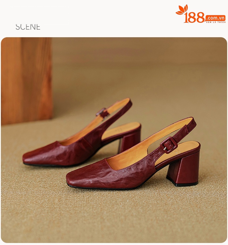 Sandal cao gót nữ mũi nhọn quai khóa, gót thô 9 cm phong cách Hàn Quốc — màu nâu chi tiết 25