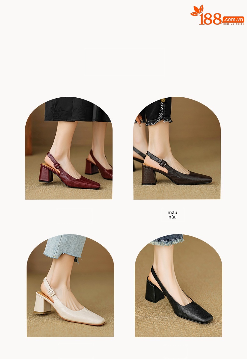Sandal cao gót nữ mũi nhọn quai khóa, gót thô 9 cm phong cách Hàn Quốc — màu nâu chi tiết 4