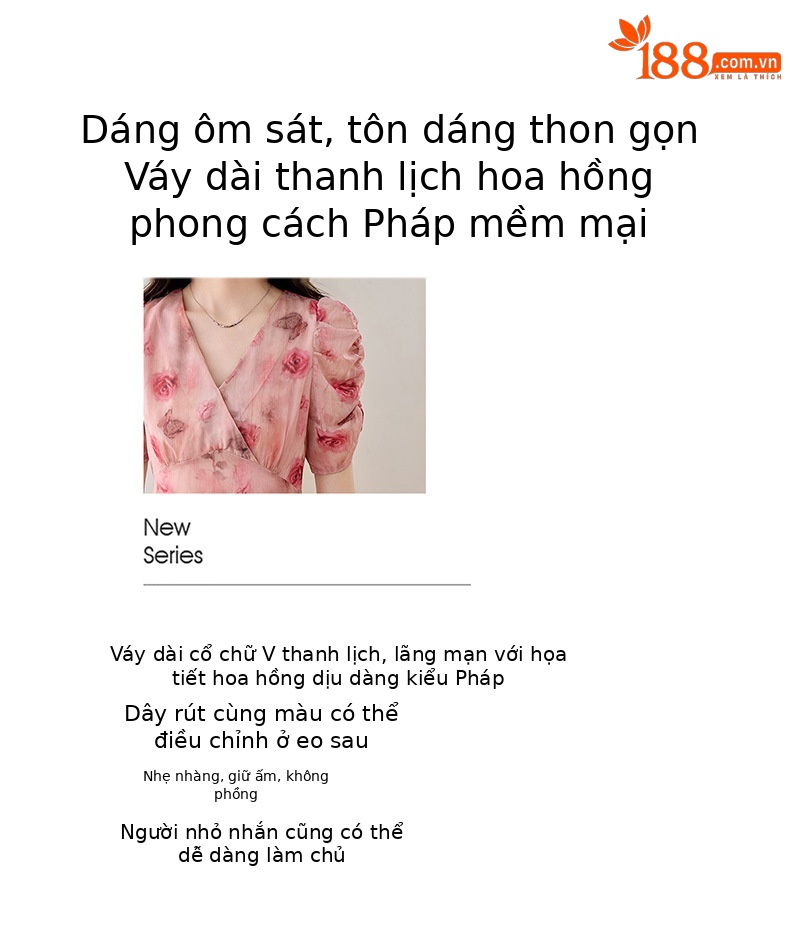 Đầm maxi nữ cổ V thắt eo in hoa dáng dài WA9513 — Hoa hồng chi tiết 2