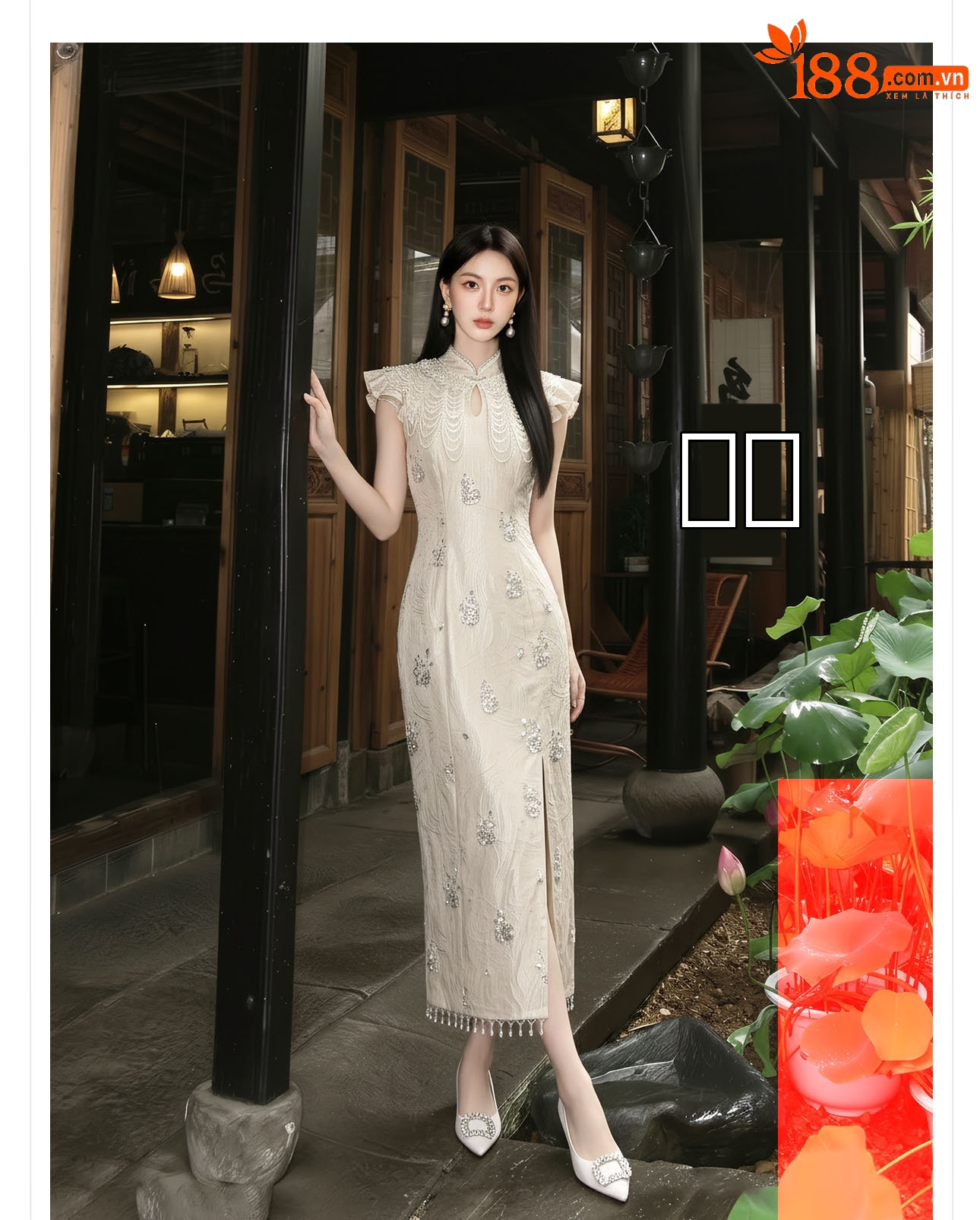 Đầm ôm body nữ phong cách Tân Trung Hoa đính cườm nặng tay thiết kế sườn xám — Xám Hạnh chi tiết 9