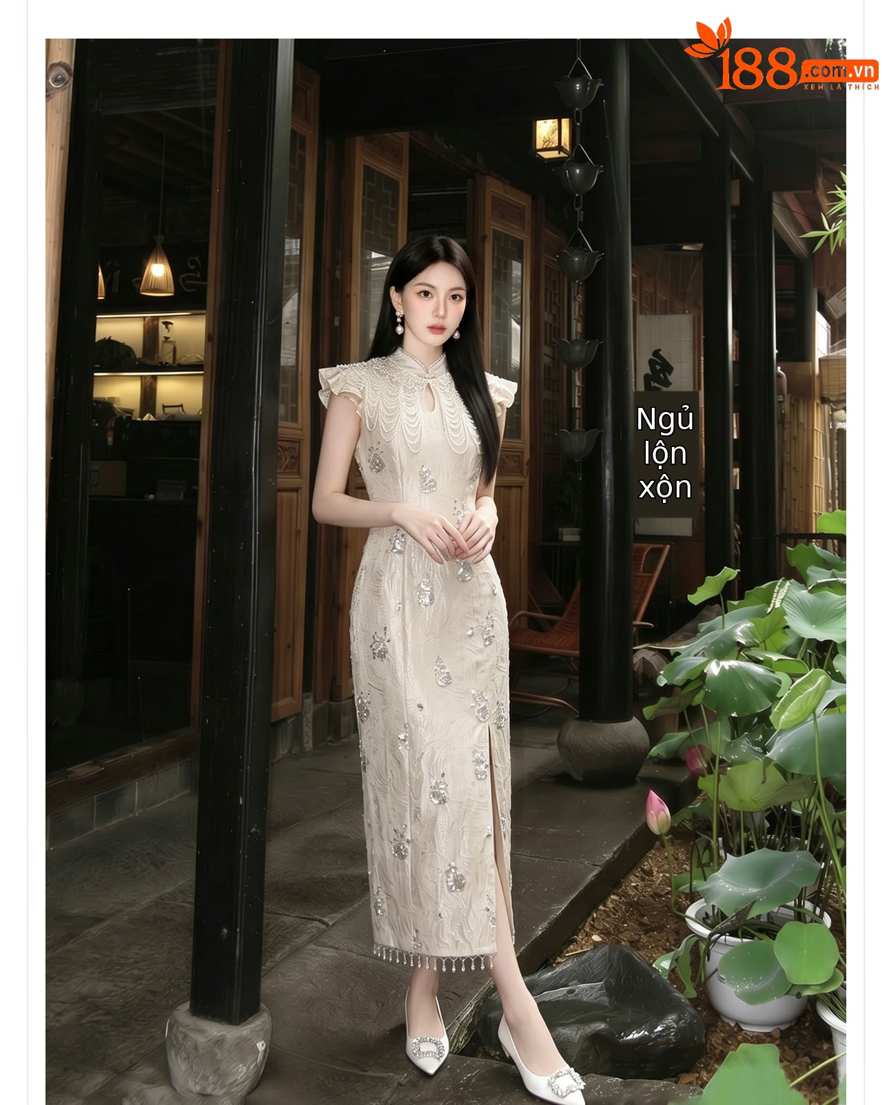 Đầm ôm body nữ phong cách Tân Trung Hoa đính cườm nặng tay thiết kế sườn xám — Xám Hạnh chi tiết 10