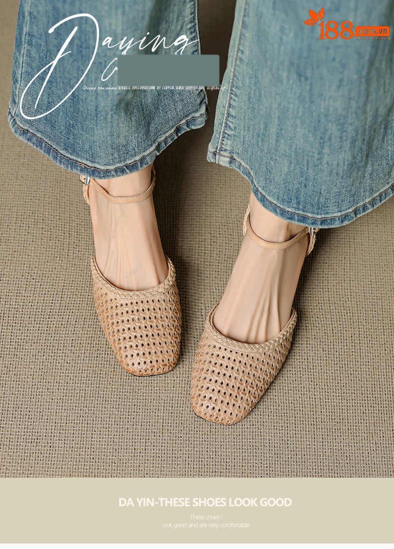 Giày sandal cao gót nữ quai ngang mũi tròn da bò, gót 5 cm — đen chi tiết 2
