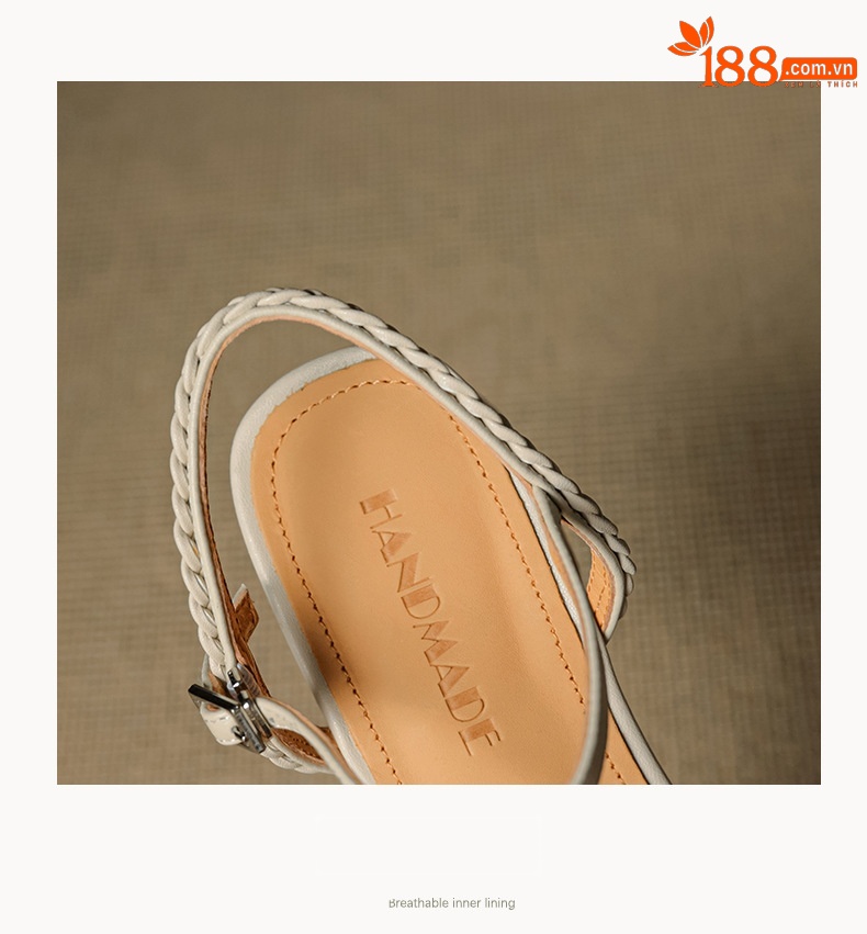 Giày sandal cao gót nữ quai ngang mũi tròn da bò, gót 5 cm — đen chi tiết 18