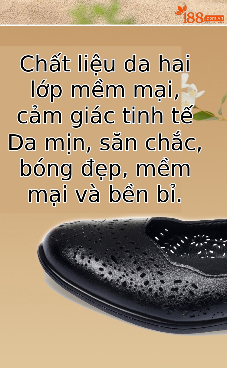 Giày nữ đế xuồng platform da thật mũi tròn, quai hậu, gót 5 cm, kiểu xỏ lỗ thoáng khí — Be (lỗ) chi tiết 4