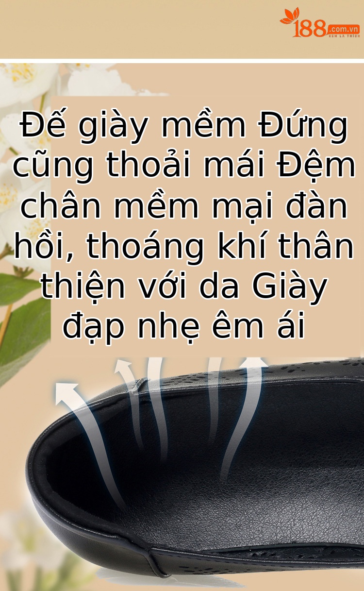 Giày nữ đế xuồng platform da thật mũi tròn, quai hậu, gót 5 cm, kiểu xỏ lỗ thoáng khí — Be (lỗ) chi tiết 5