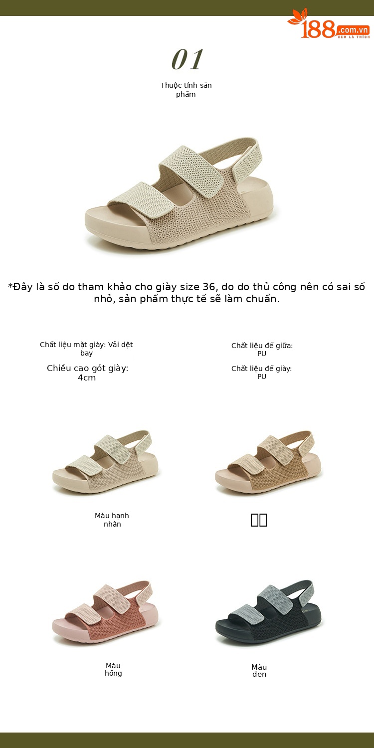 Dép sandal nữ quai chữ V đế mềm, quai dán đi biển — màu đen, màu hồng, màu kaki, màu mơ chi tiết 2
